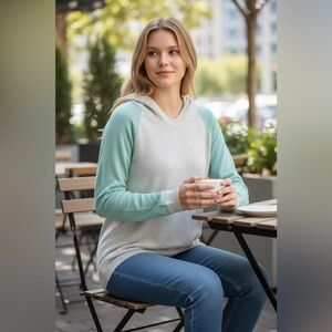 Evolution - EC - Mint and Gray Women's Hooded Sweater